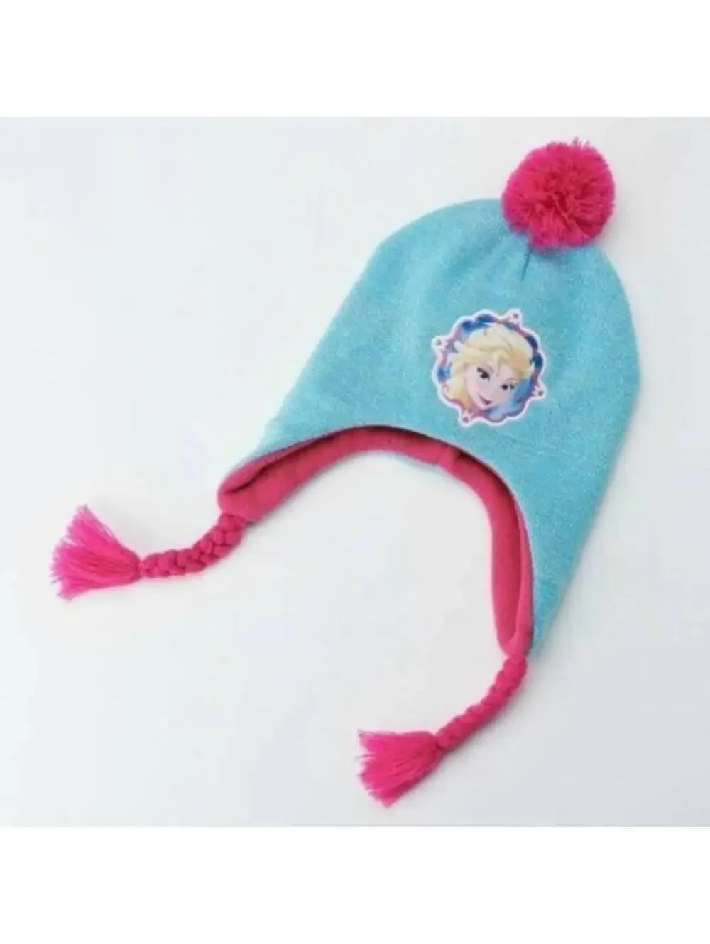 Girls Disney Frozen Elsa Hat & Gloves Blue Pink Trapper Winter 2 Pc Set Kids